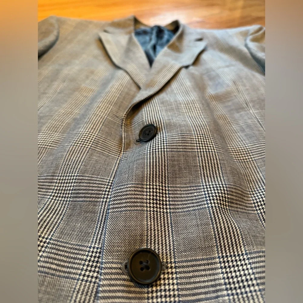 Brooks Brothers Blazer Mens 42L Blue/Black Linen/Wool Window Pane Jacket Sports